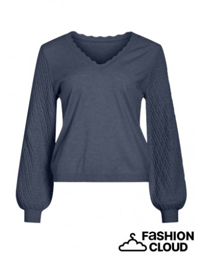 VIEMI REV  V-NECK L/S KNIT TOP/TES