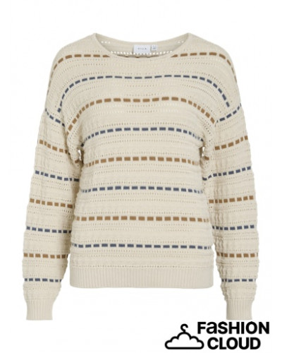 VIMARIAN O-NECK POINTELLE STRIPE KNIT/R