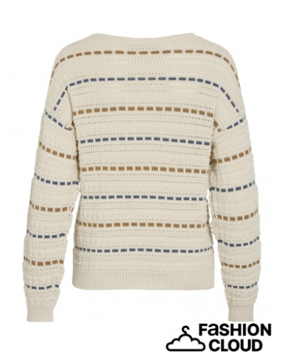 VIMARIAN O-NECK POINTELLE STRIPE KNIT/R
