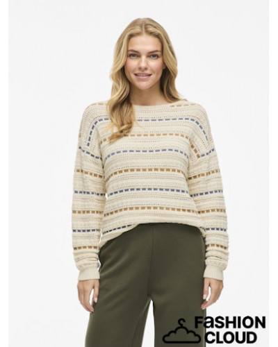 VIMARIAN O-NECK POINTELLE STRIPE KNIT/R