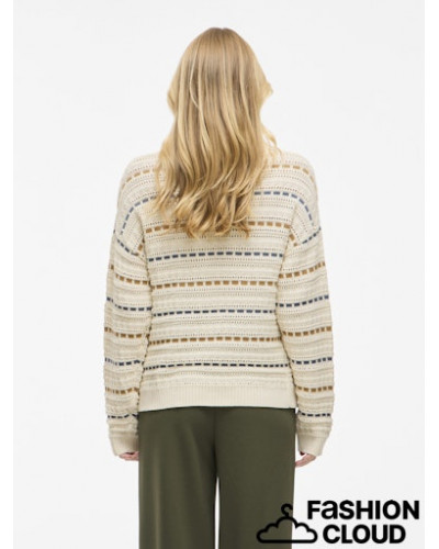 VIMARIAN O-NECK POINTELLE STRIPE KNIT/R