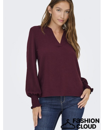 ONLMETTE V-NECK LS SMOCK TOP NOOS WVN