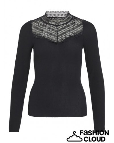 VISIA L/S LACE NECK TOP/KA