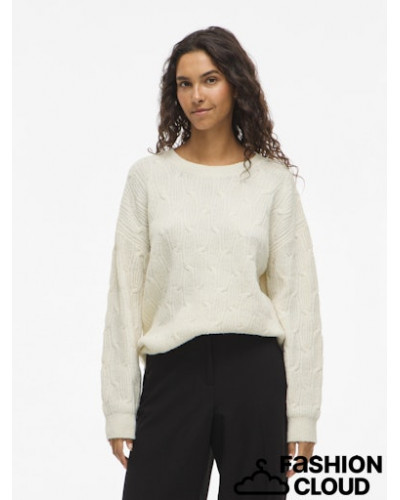 VILASSIA O-NECK L/S CABEL KNIT TOP -NOOS