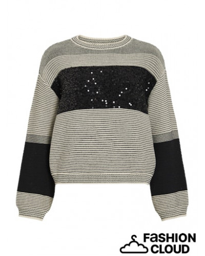 VISORANA O-NECK L/S SEQUIN KNIT TOP