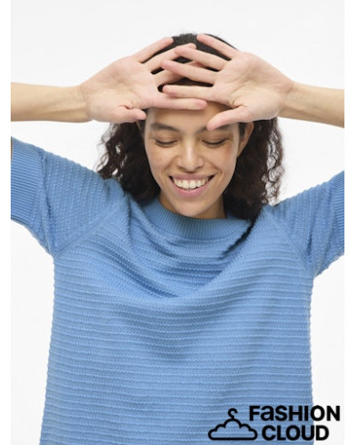 VILOLLO O-NECK S/S DETAIL KNIT TOP- NOOS