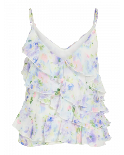 VILUNA V-NECK STRAP RUFFLE TOP/DC/KA