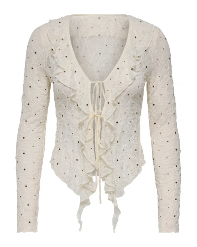 ONLGAELLA L/S FRILL STRING TOP WVN EX