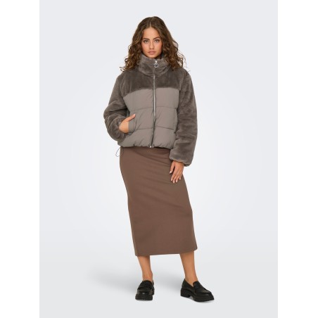 ONLWANJA Kunstfell-Pufferjacke mit Materialmix