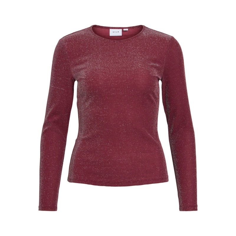 VIELEINAS O-Neck Langarm-Top mit Glitzerdetail