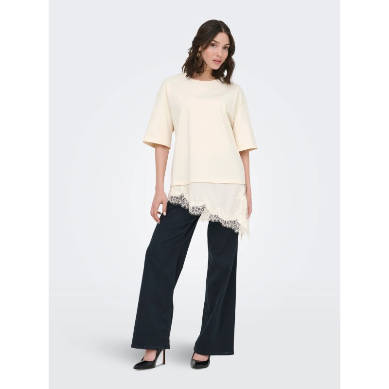JDYALMA T-Shirt mit Spitzendetail aus Baumwolle