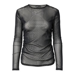 Mesh-Partyshirt mit Raffungen und langen Ärmeln