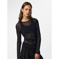 Mesh-Partyshirt mit Raffungen und langen Ärmeln
