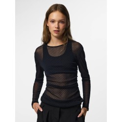 Mesh-Partyshirt mit Raffungen und langen Ärmeln