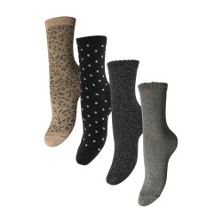 Calzini glitter da 4 paia con dettaglio a coste
