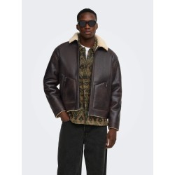 ONSRIKER PU Shearling-Jacke mit Biker-Details