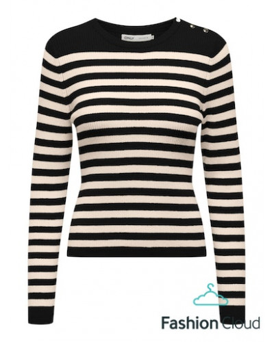 ONLIBI LS STRIPE BUTTON O-NECK CC KNT