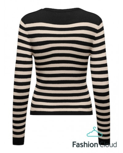 ONLIBI LS STRIPE BUTTON O-NECK CC KNT