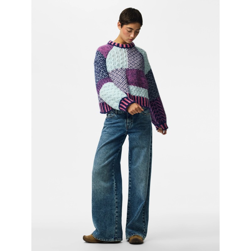 PCFUSION LS O-NECK COLORBLOCK KNIT BC